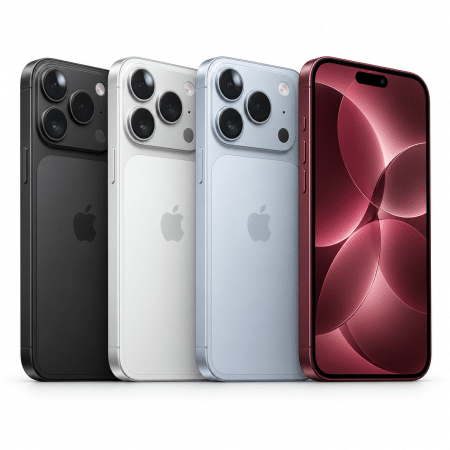 הדמיית iPhone 18 pro במבט קדמי ואחורי על רקע לבן