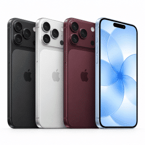 הדמיית iPhone 18 pro max במבט קדמי ואחורי על רקע לבן